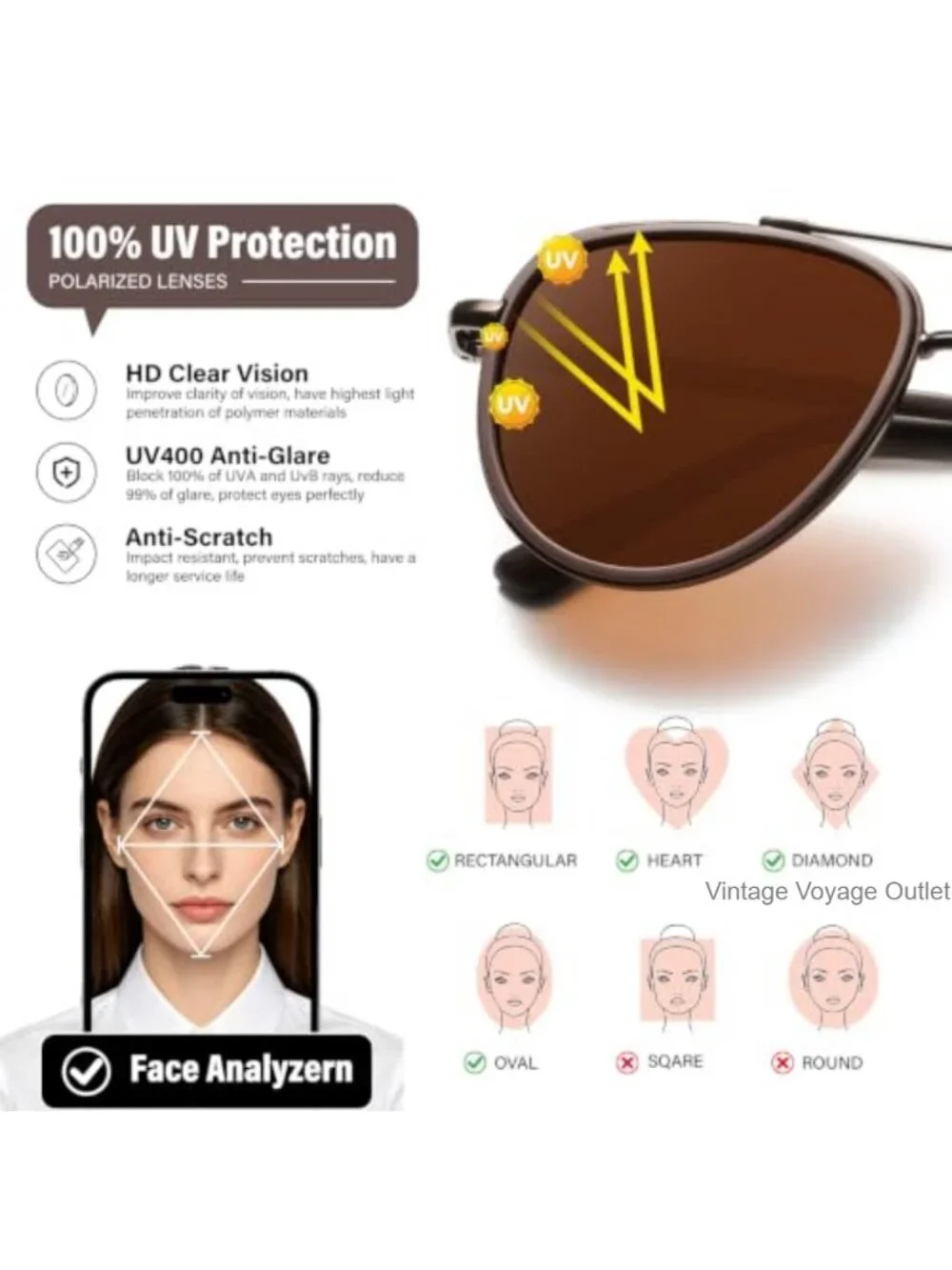 Polarized Aviator Sunglasses with UV Protection Metal Frame